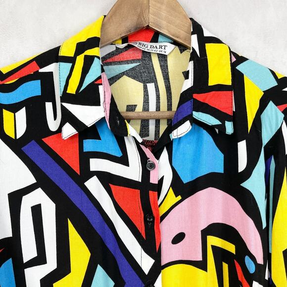 VTG Big Dart Womens Top Size US 10 Geometric Pop Art 90s Retro Maximalist Rayon - Picture 3 of 11